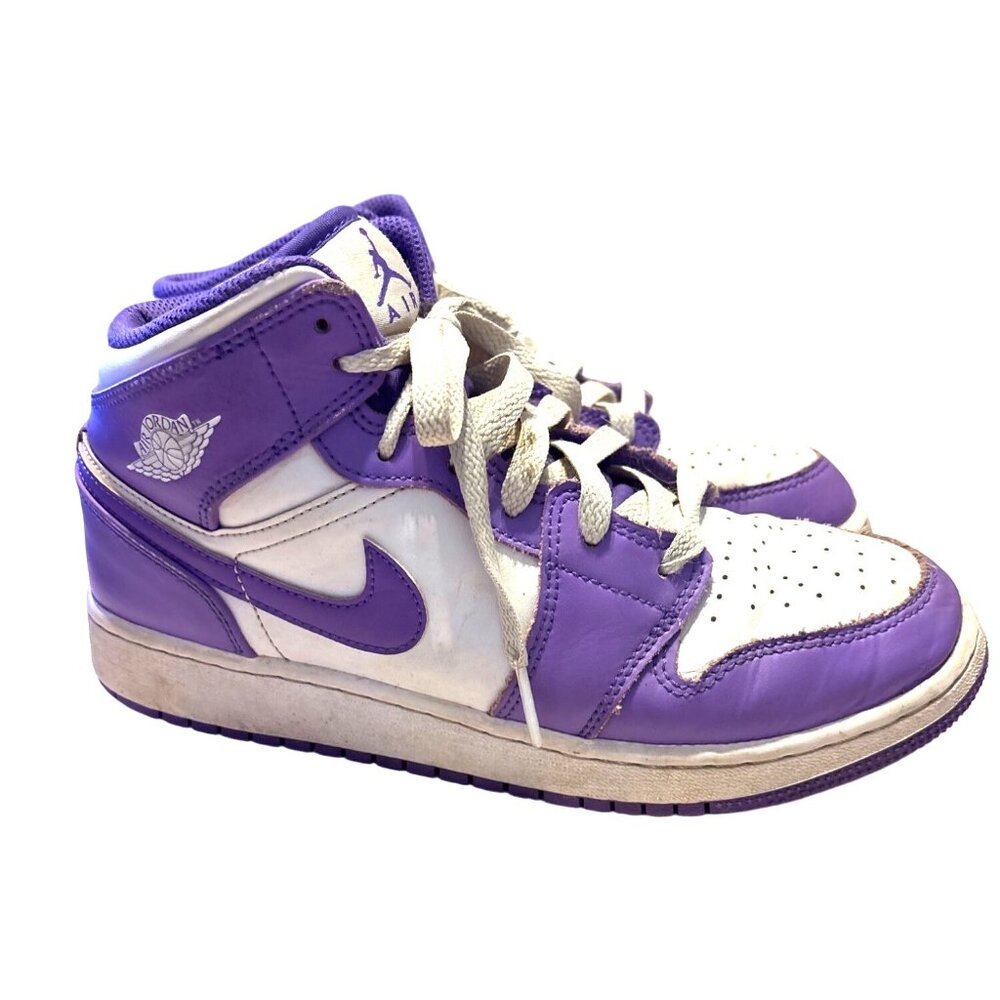 Nike Air Jordan 1 Sz 6Y Mid Basketball GS Purple Venom White DQ8423-511 Sneakers